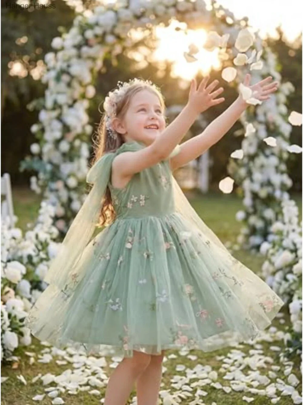 Floral Embroidered Fairy Tulle Dress A-Line Halter for Wedding Party Photo Shoot